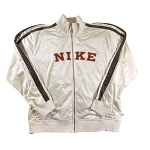 Vintage Nike Jacket Mens Large Cream Track Full Zip Retro Athletic Y2K 2000s